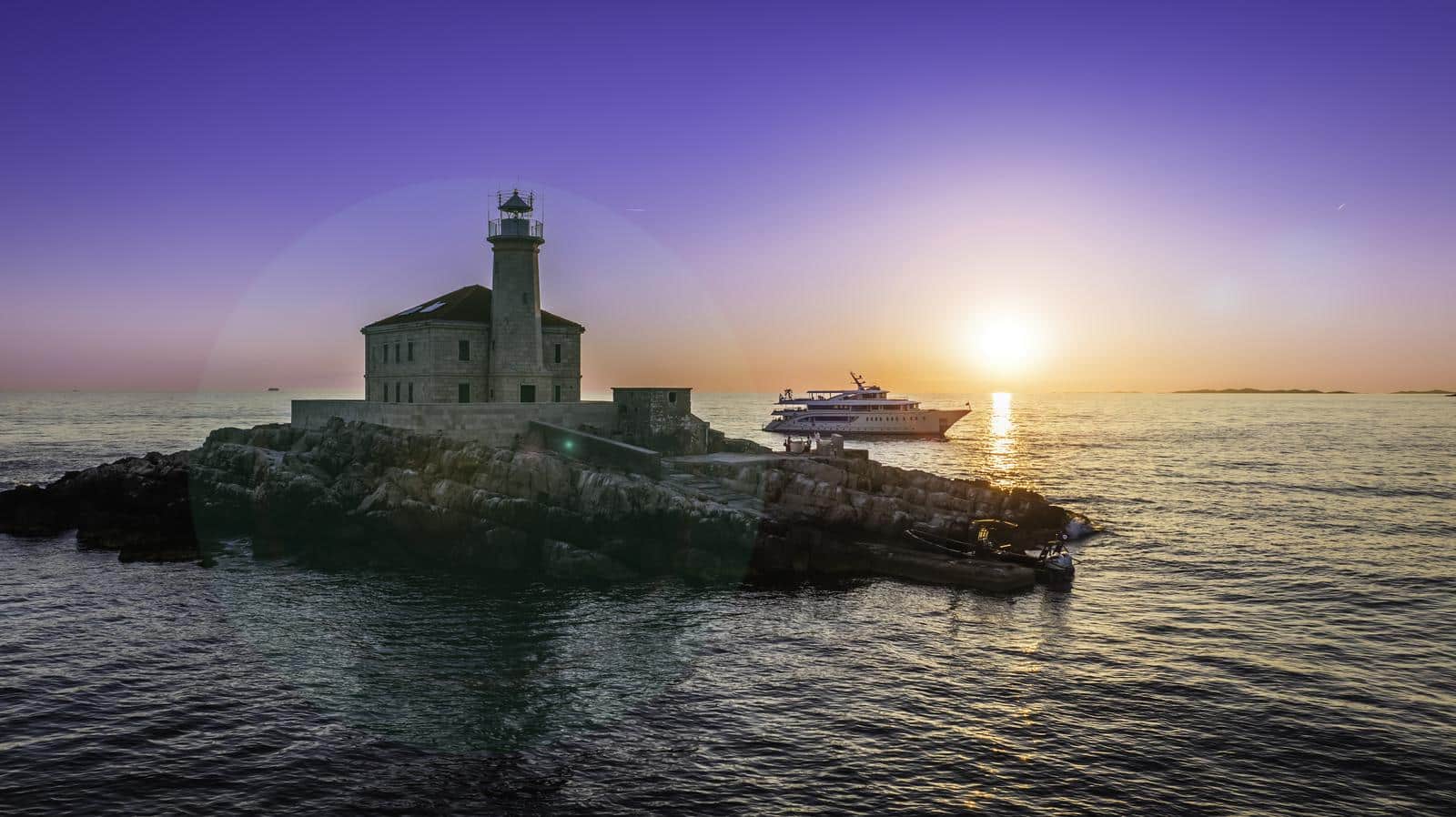 Riva yacht at sunset in Croatia