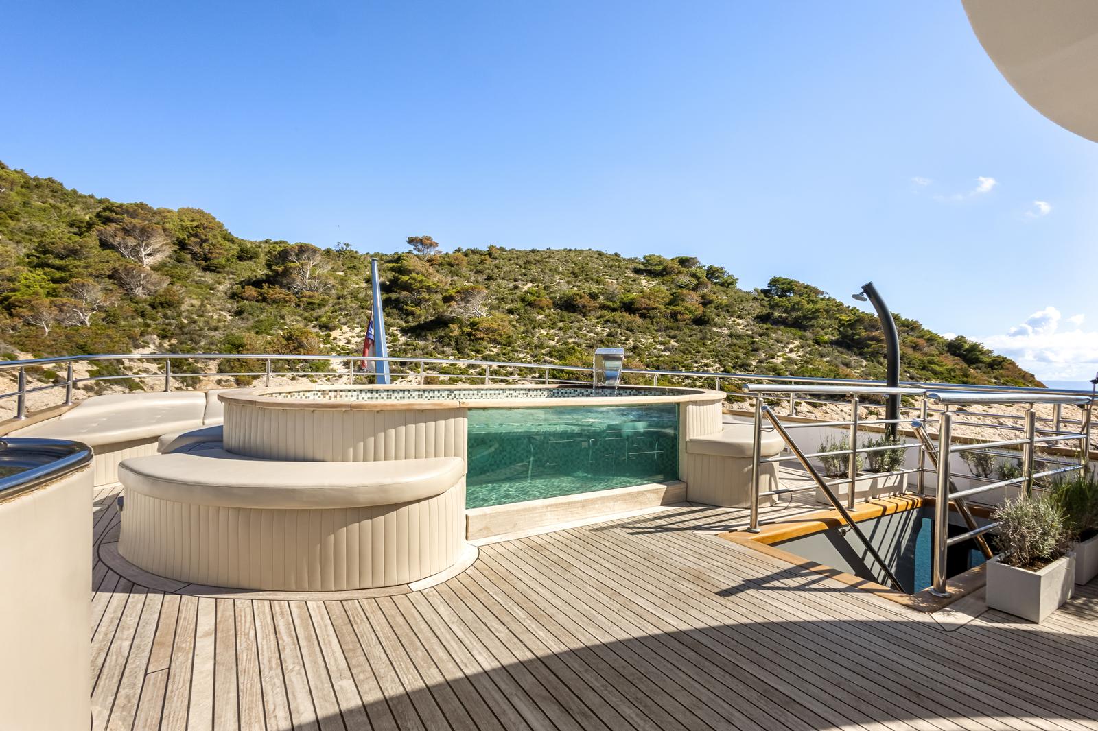Bella superyacht pool and sun deck stern