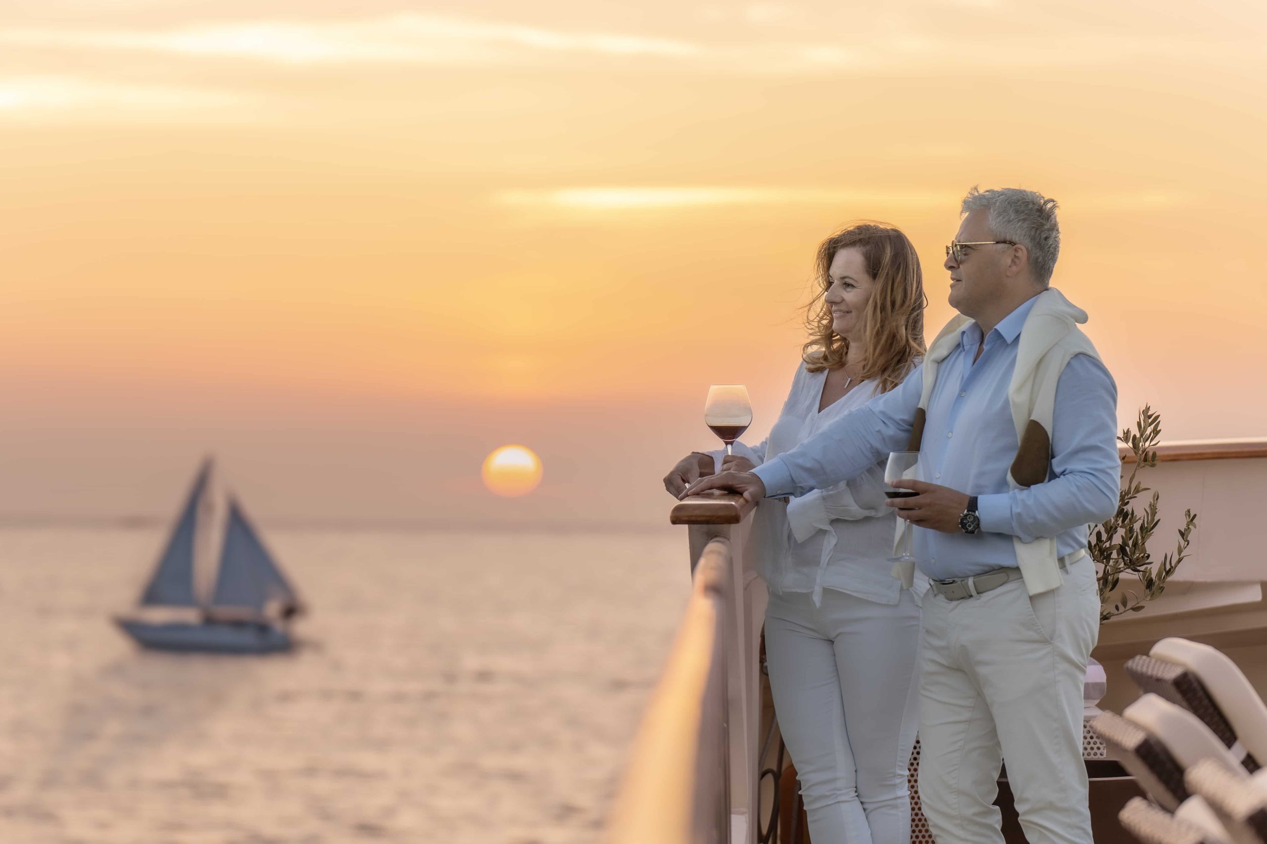 Luxury yacht at sunset in Croatia
