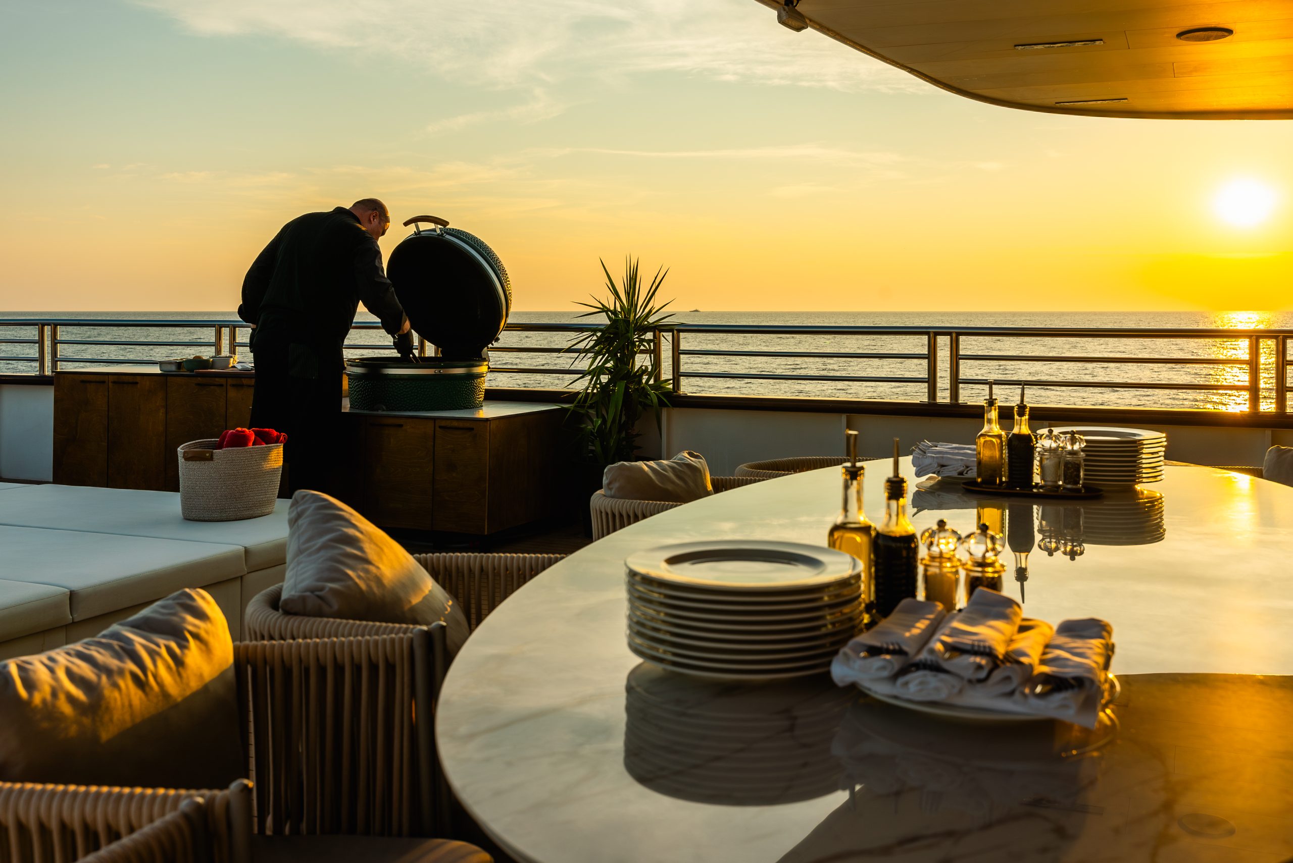 Sunset dining on deck in Croatia