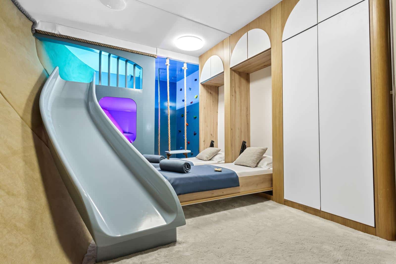 Bella lower deck playroom for families and mixed-age charter groups