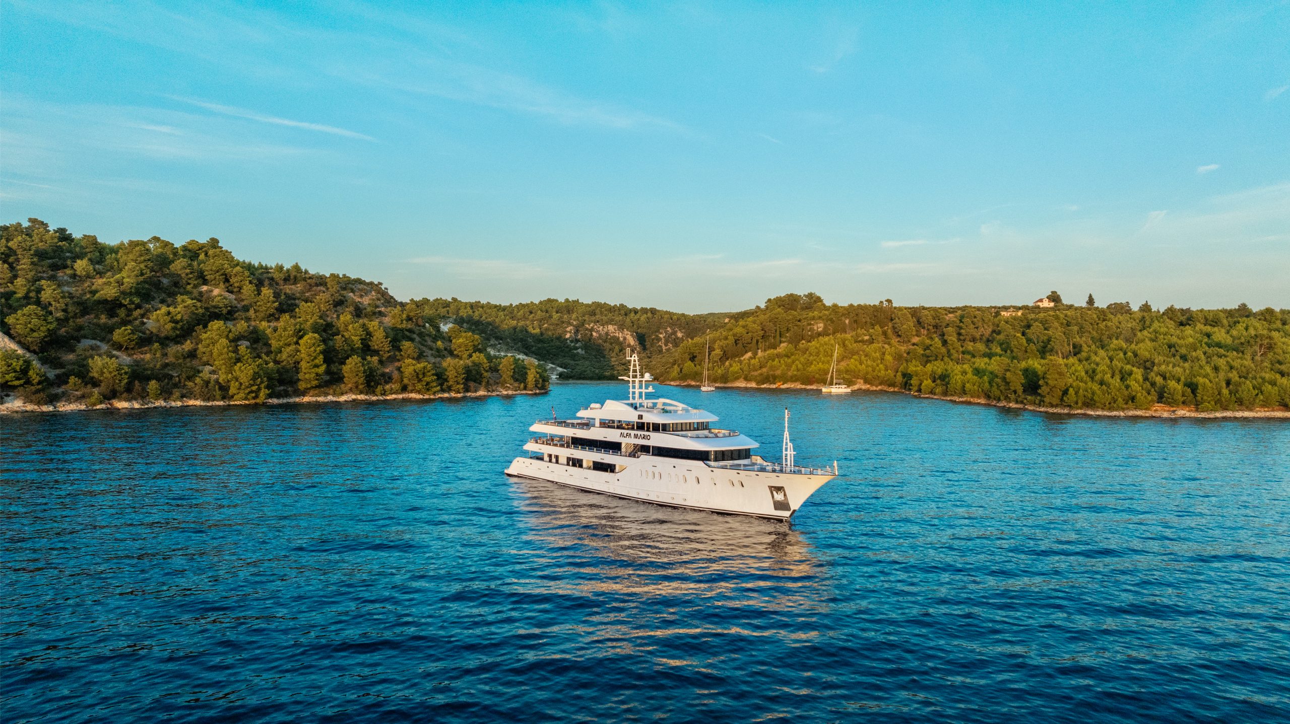 Luxury yacht anchored in an Adriatic cove