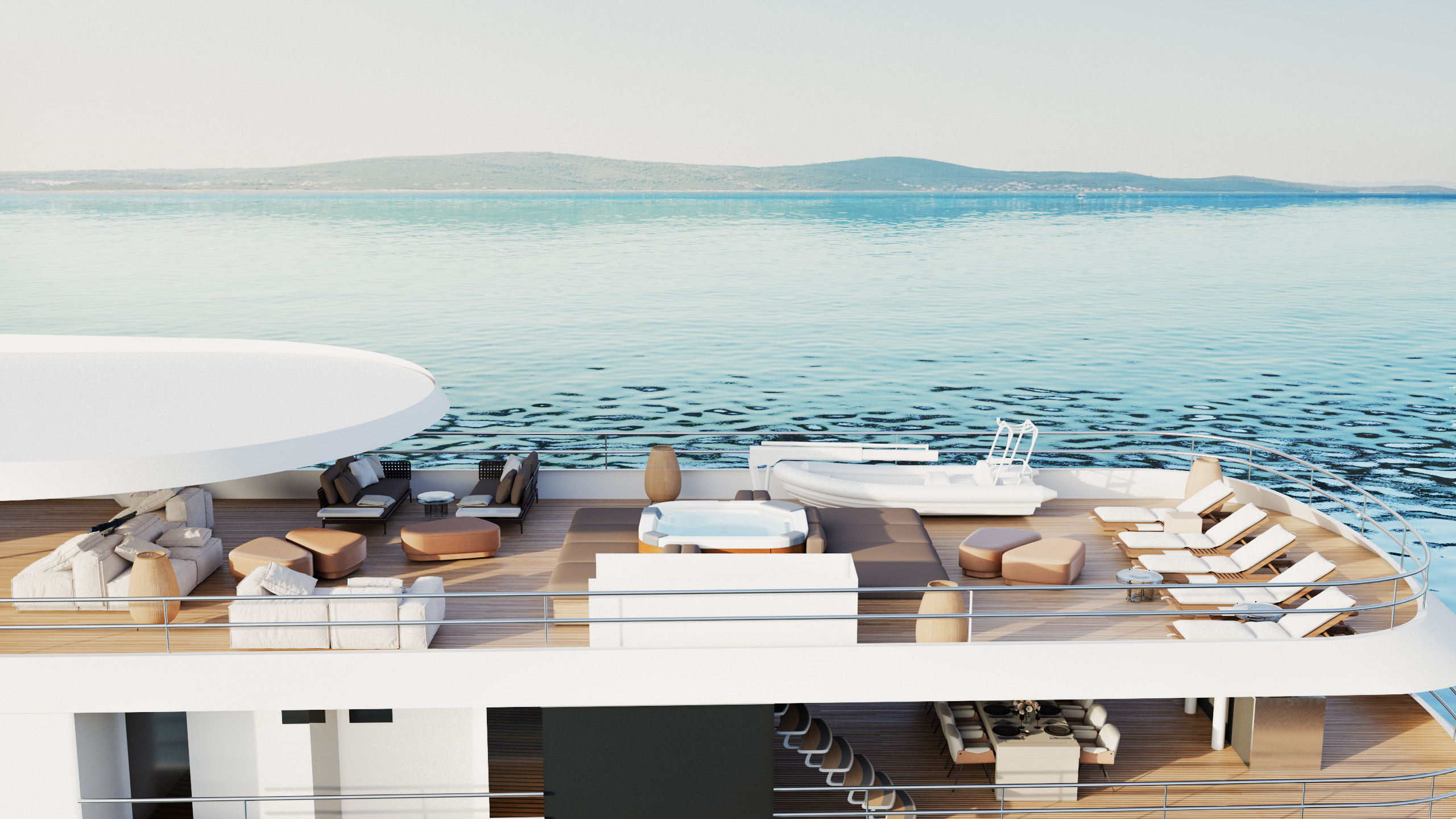 Premier sun deck and dining atmosphere on a Croatia yacht charter