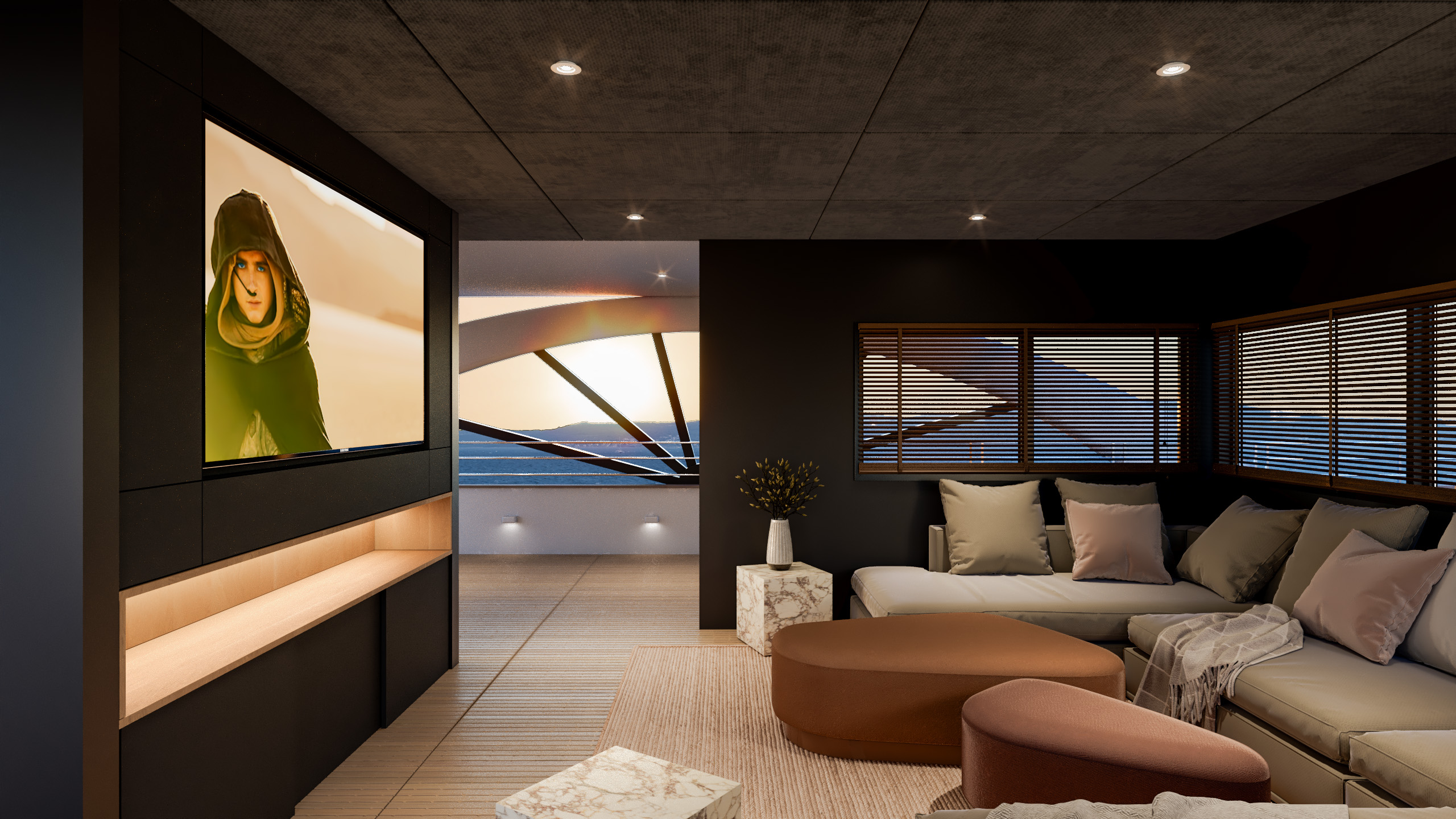 Premier yacht cinema on the sun deck